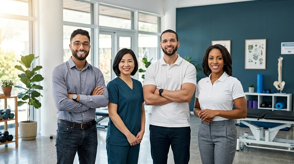 People in a clinical setting, illustrative design photography