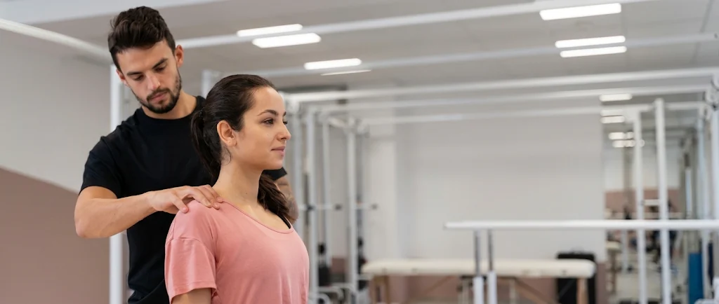 Practitioner assessing shoulder movement