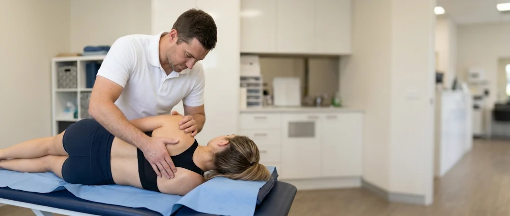 Practitioner providing care on a treatment table